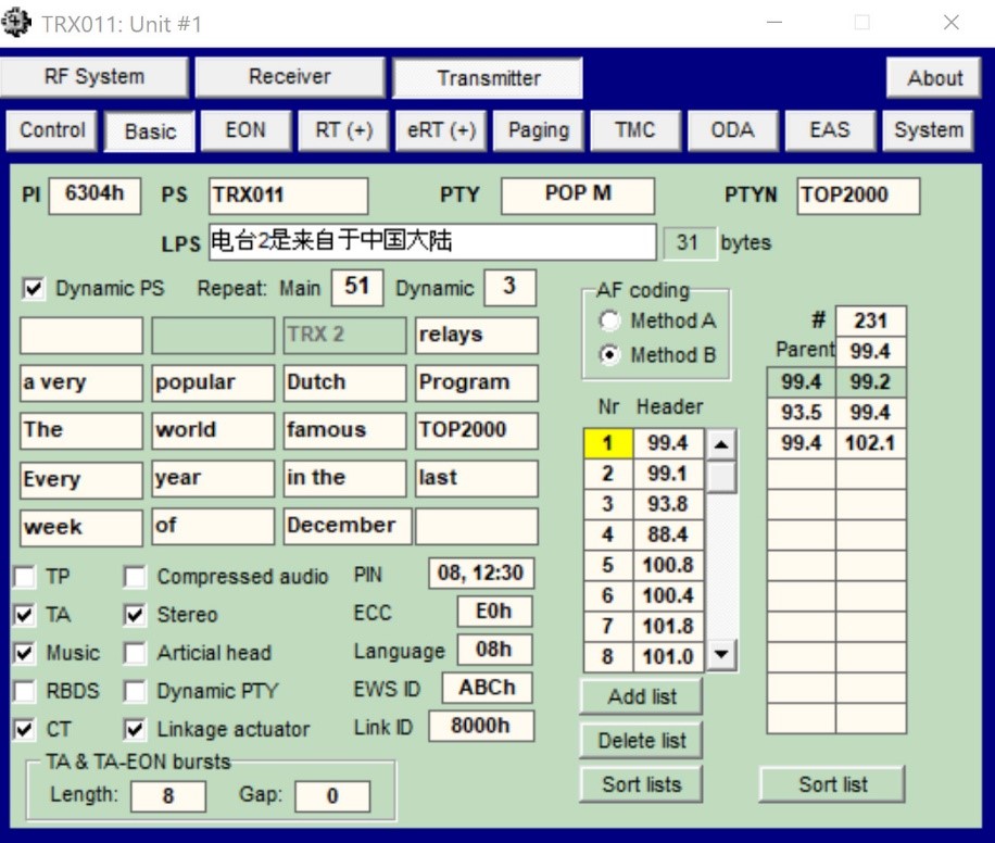 TRX011 screen with LPS using UTF-8 character coding